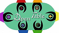 Open Table - figures identified with different faith traditions reach to each other across a table
