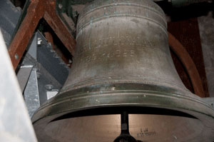 closeup of a large church bell